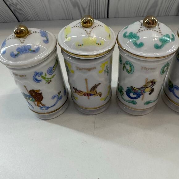 RARE Complete Lenox 1990s Carousel Porcelain Spice Jars Gold Accent Set of 24 - Picture 11 of 12